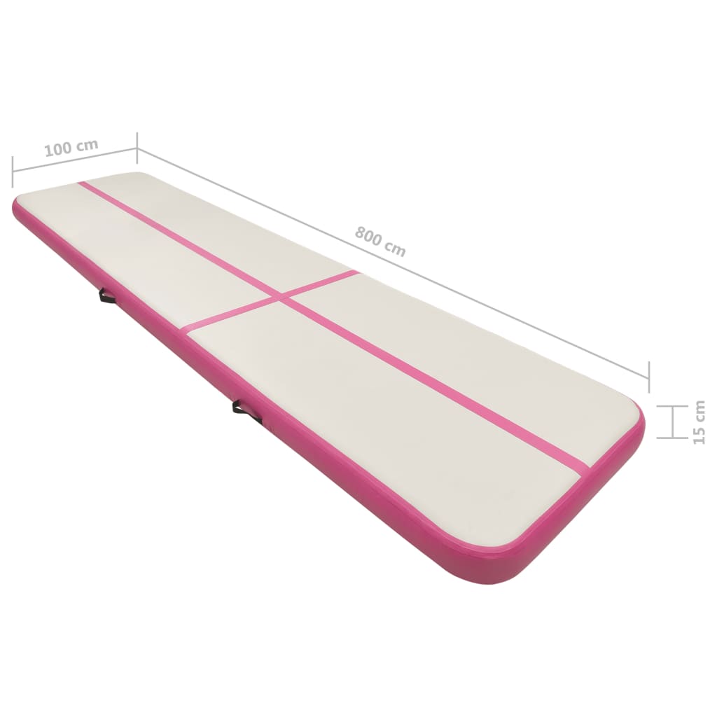 vidaXL rózsaszín PVC felfújható tornamatrac pumpával 800 x 100 x 15 cm