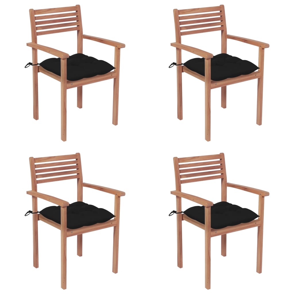 vidaXL 4 db tömör tíkfa kerti szék fekete párnával