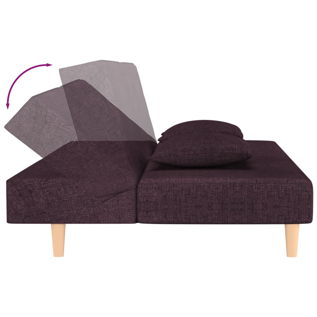 vidaXL kétszemélyes lila szövet kanapéágy két párnával