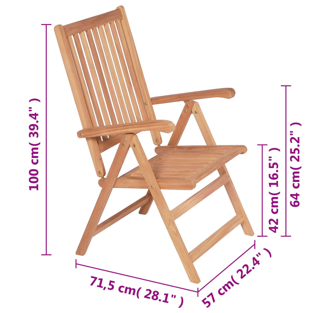 vidaXL 2 db dönthető tömör tíkfa kerti szék
