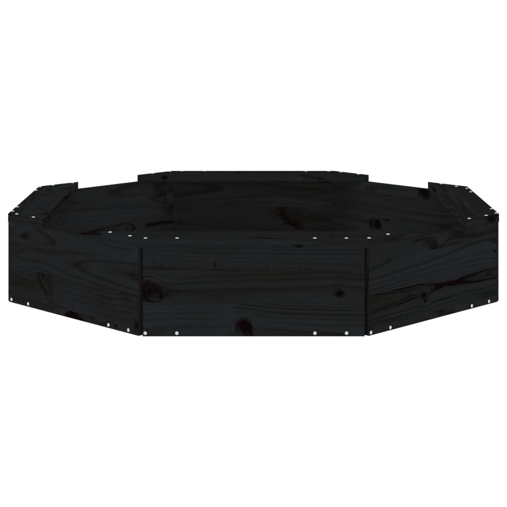 vidaXL fekete nyolcszög alakú tömör fenyőfa homokozó ülésekkel