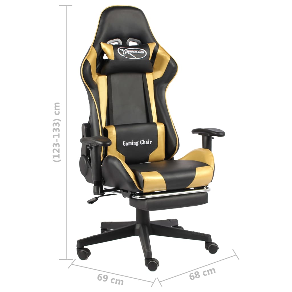 vidaXL aranyszínű PVC forgó gamer szék lábtartóval
