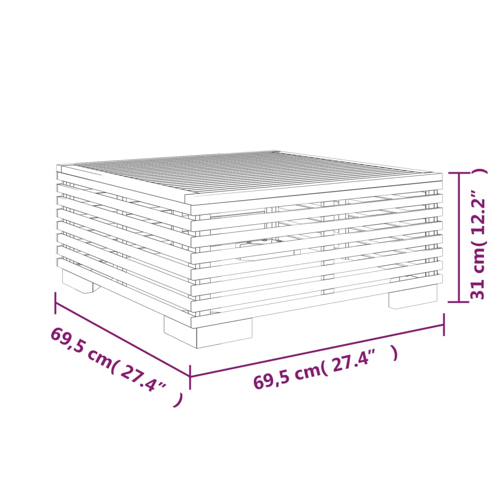 vidaXL tömör tíkfa kerti dohányzóasztal 69,5 x 69,5 x 31 cm