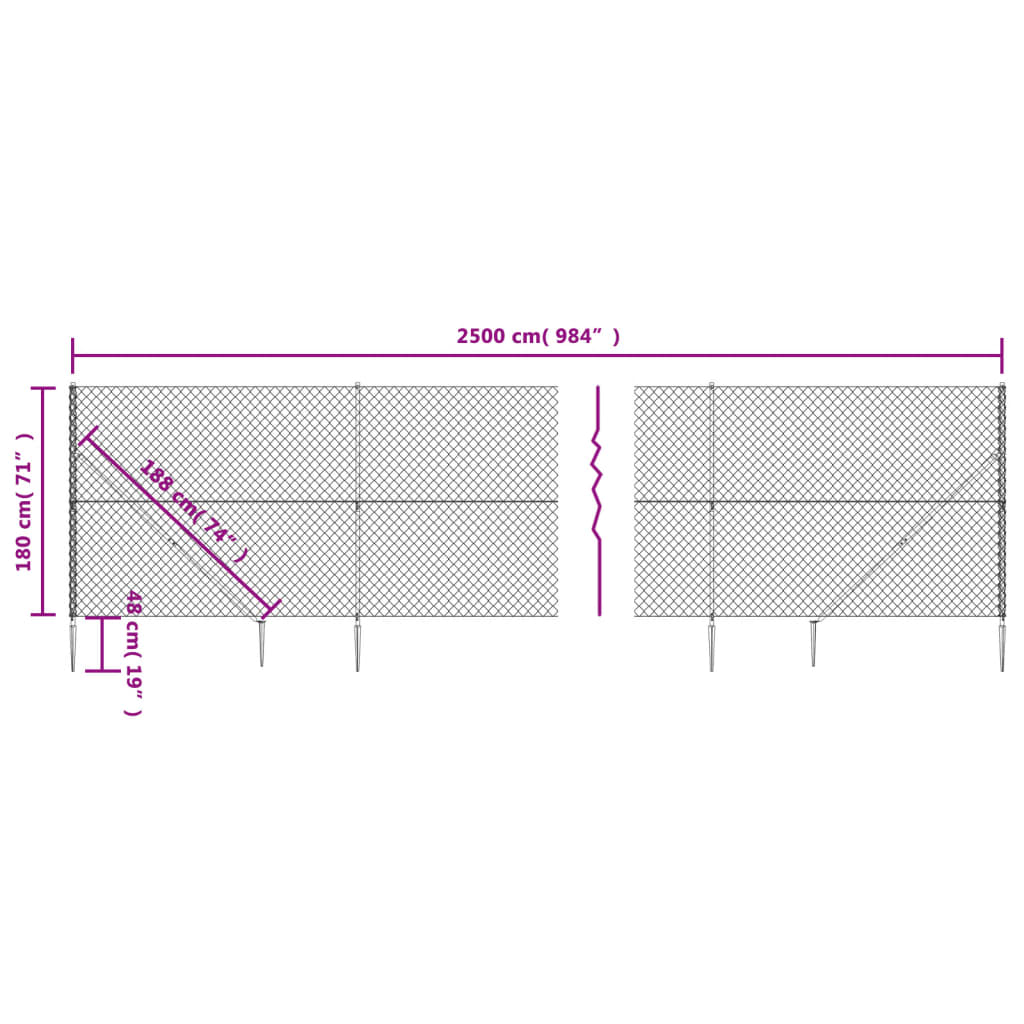 vidaXL antracitszürke drótkerítés cövekekkel 1,8 x 25 m