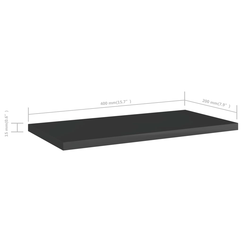 vidaXL 8 db magasfényű fekete forgácslap könyvespolc 40 x 20 x 1,5 cm