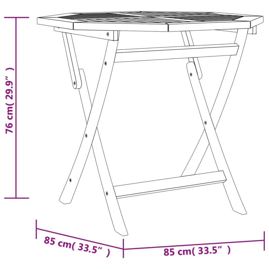 vidaXL tömör tíkfa összecsukható kerti asztal 85 x 85 x 76 cm