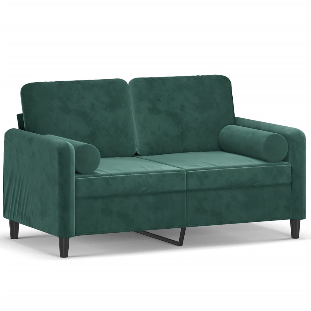 vidaXL 2 személyes sötétzöld bársony kanapé díszpárnákkal 120 cm