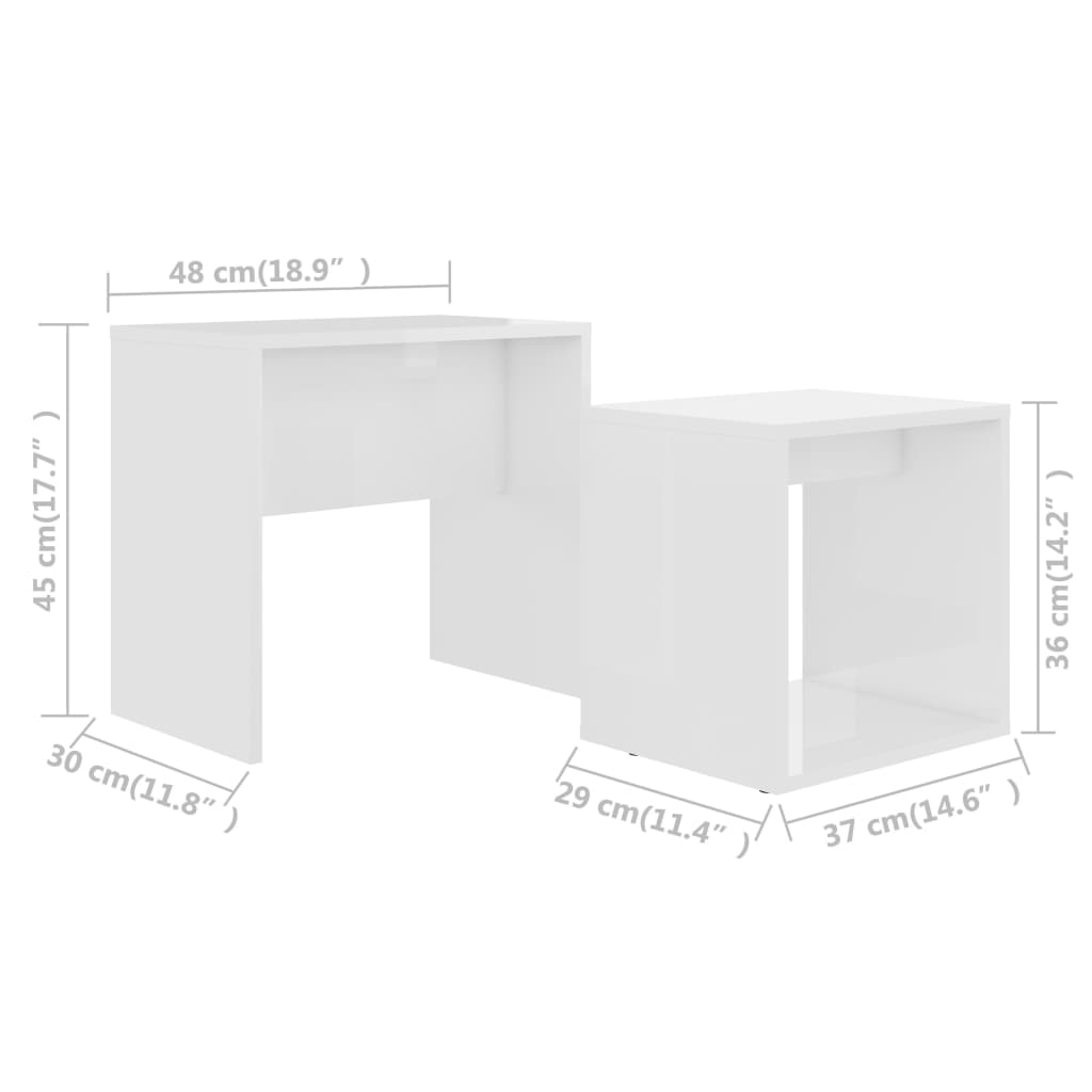 vidaXL magasfényű fehér forgácslap dohányzóasztal szett 48x30x45 cm