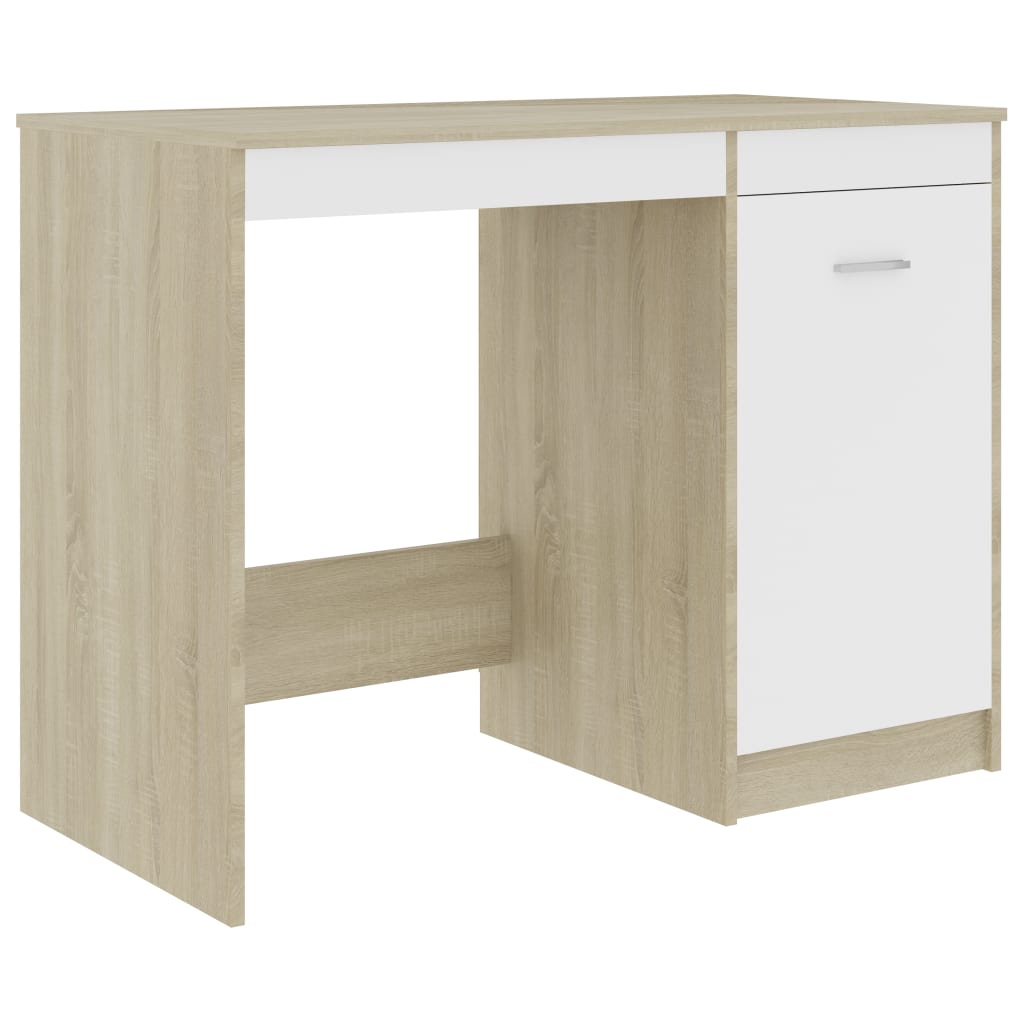 vidaXL fehér-sonomatölgy színű forgácslap íróasztal 100 x 50 x 76 cm