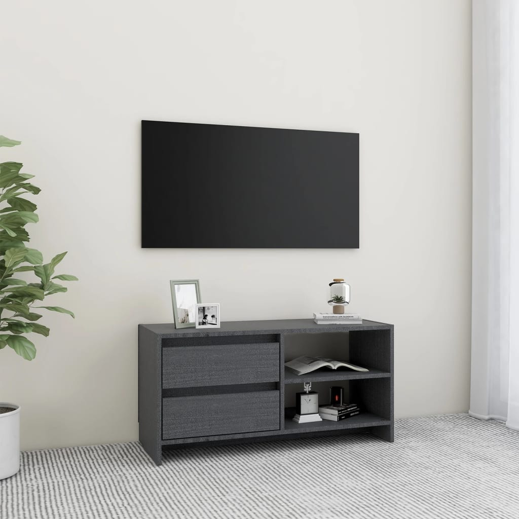 vidaXL szürke tömör fenyőfa TV szekrény 80 x 31 x 39 cm