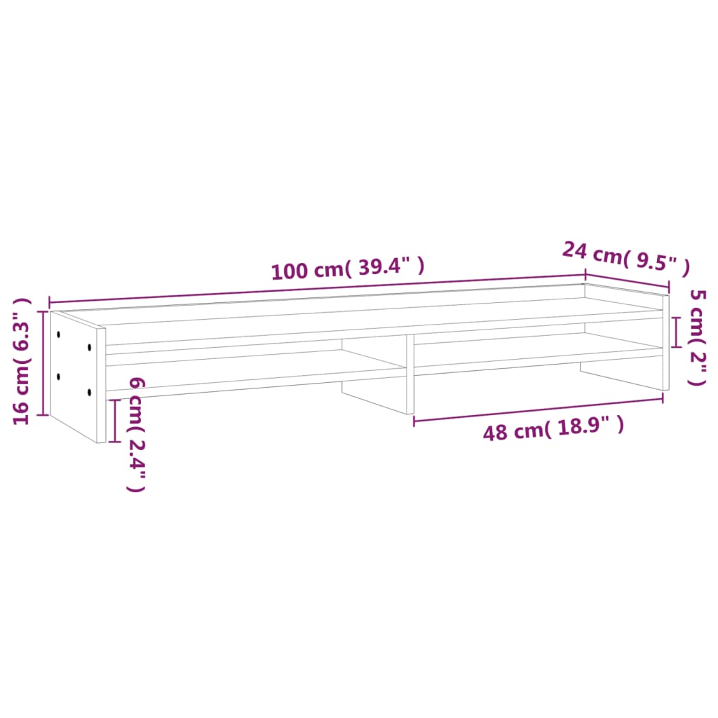 vidaXL szürke tömör fenyőfa monitorállvány 100x24x16 cm