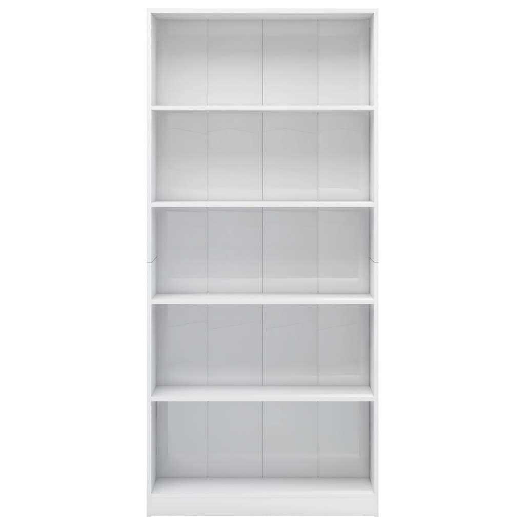 vidaXL 5-szintes magasfényű fehér forgácslap könyvszekrény 80x24x175cm