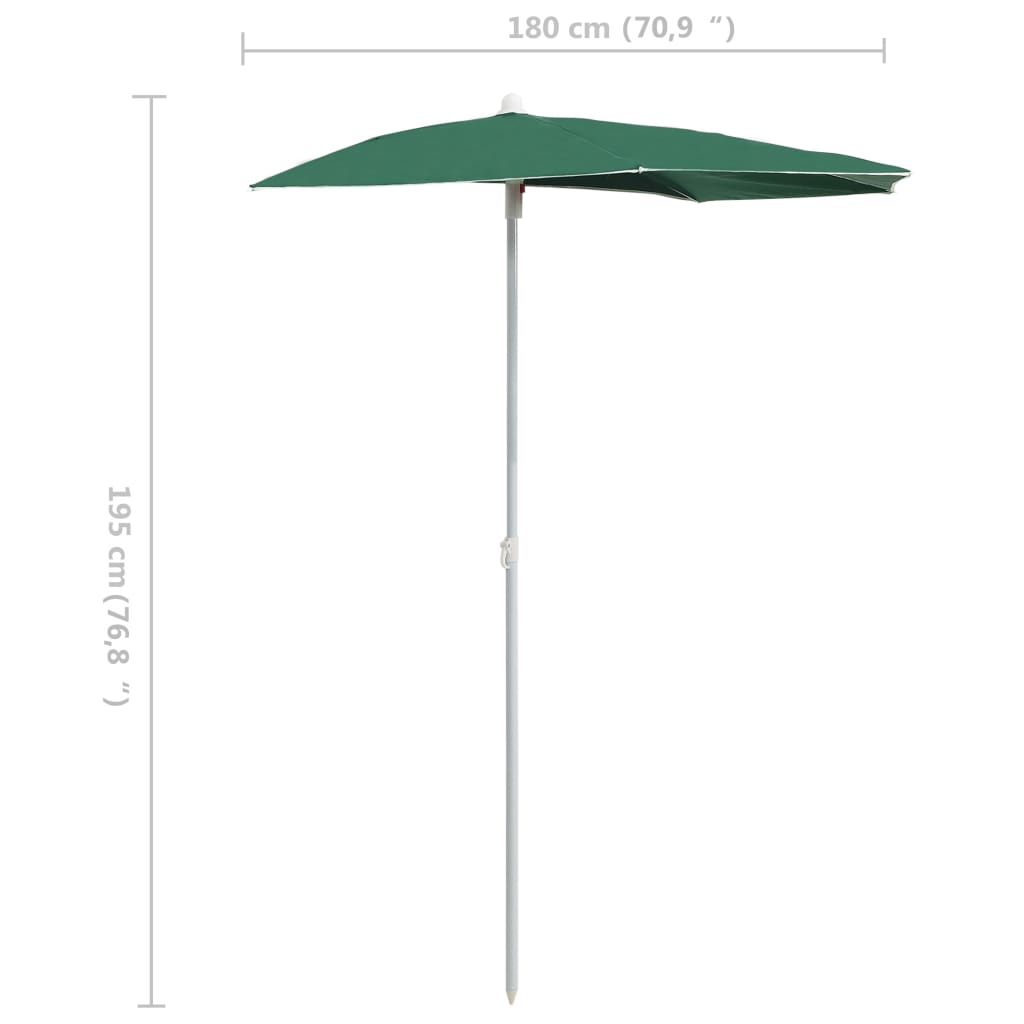 vidaXL zöld félköríves napernyő rúddal 180 x 90 cm