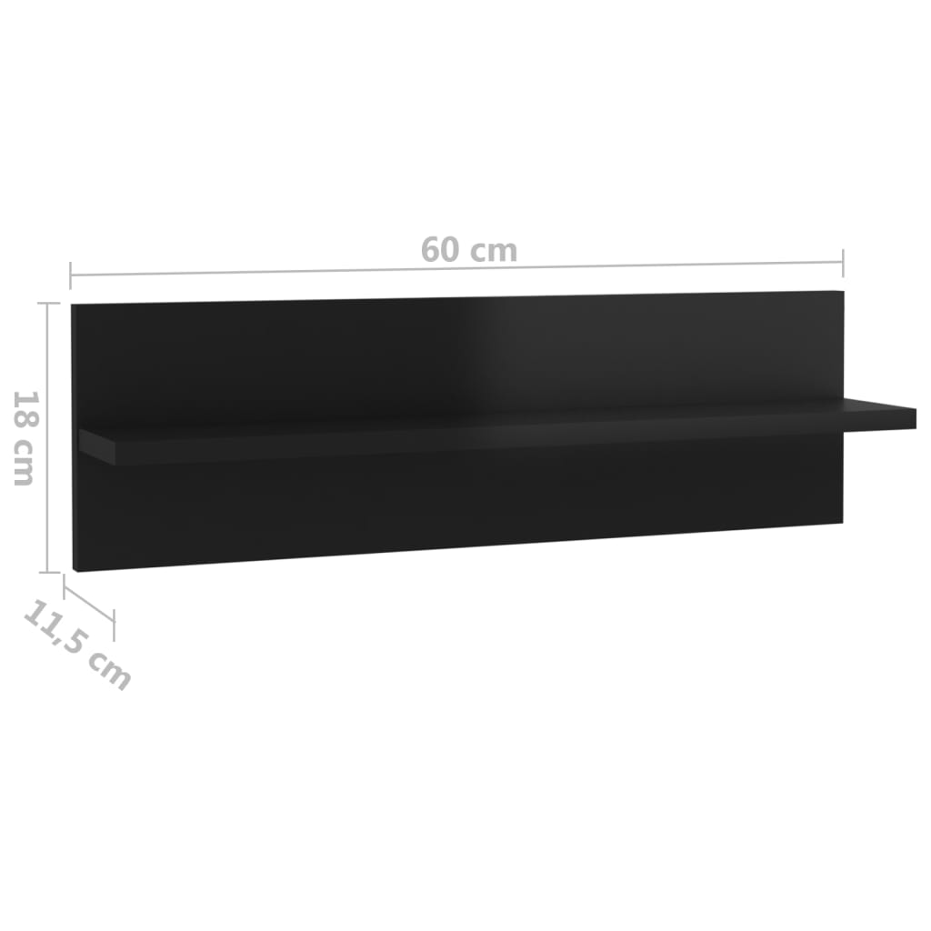 vidaXL 4 db magasfényű fekete forgácslap fali polc 60 x 11,5 x 18 cm
