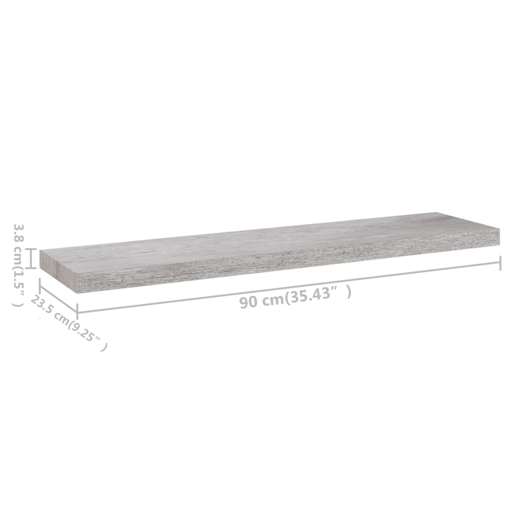vidaXL betonszürke MDF lebegő fali polc 90 x 23,5 x 3,8 cm