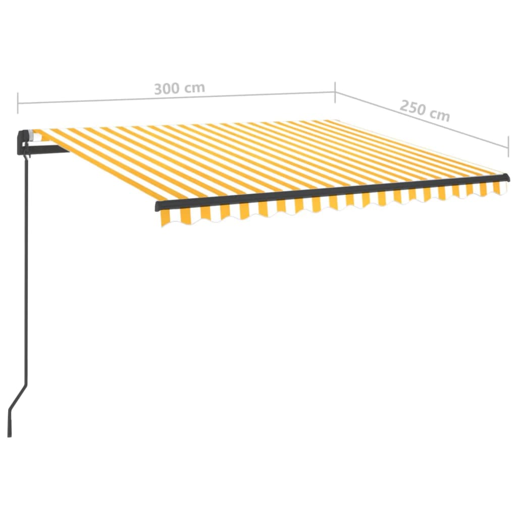vidaXL sárga és fehér kézzel kihúzható LED-es napellenző 3 x 2,5 m