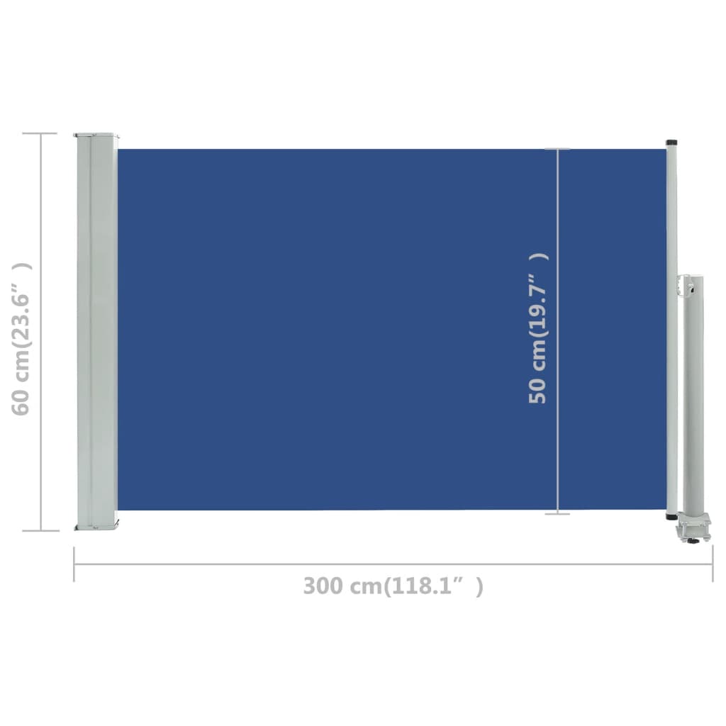vidaXL kék kihúzható oldalsó terasz napellenző 60 x 300 cm