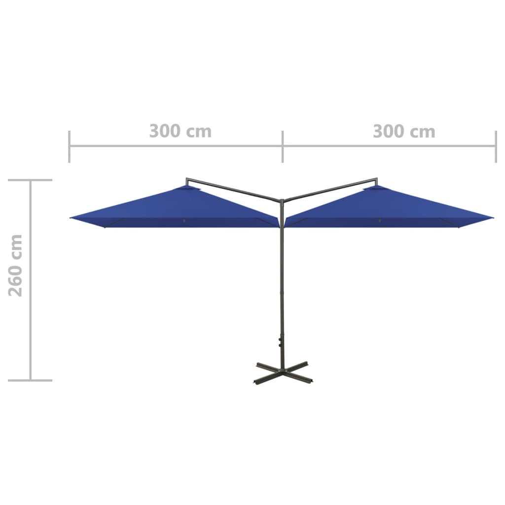 vidaXL azúrkék dupla napernyő acélrúddal 600 x 300 cm