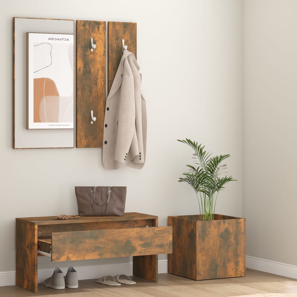 vidaXL füstös tölgy színű szerelt fa előszobai bútorszett