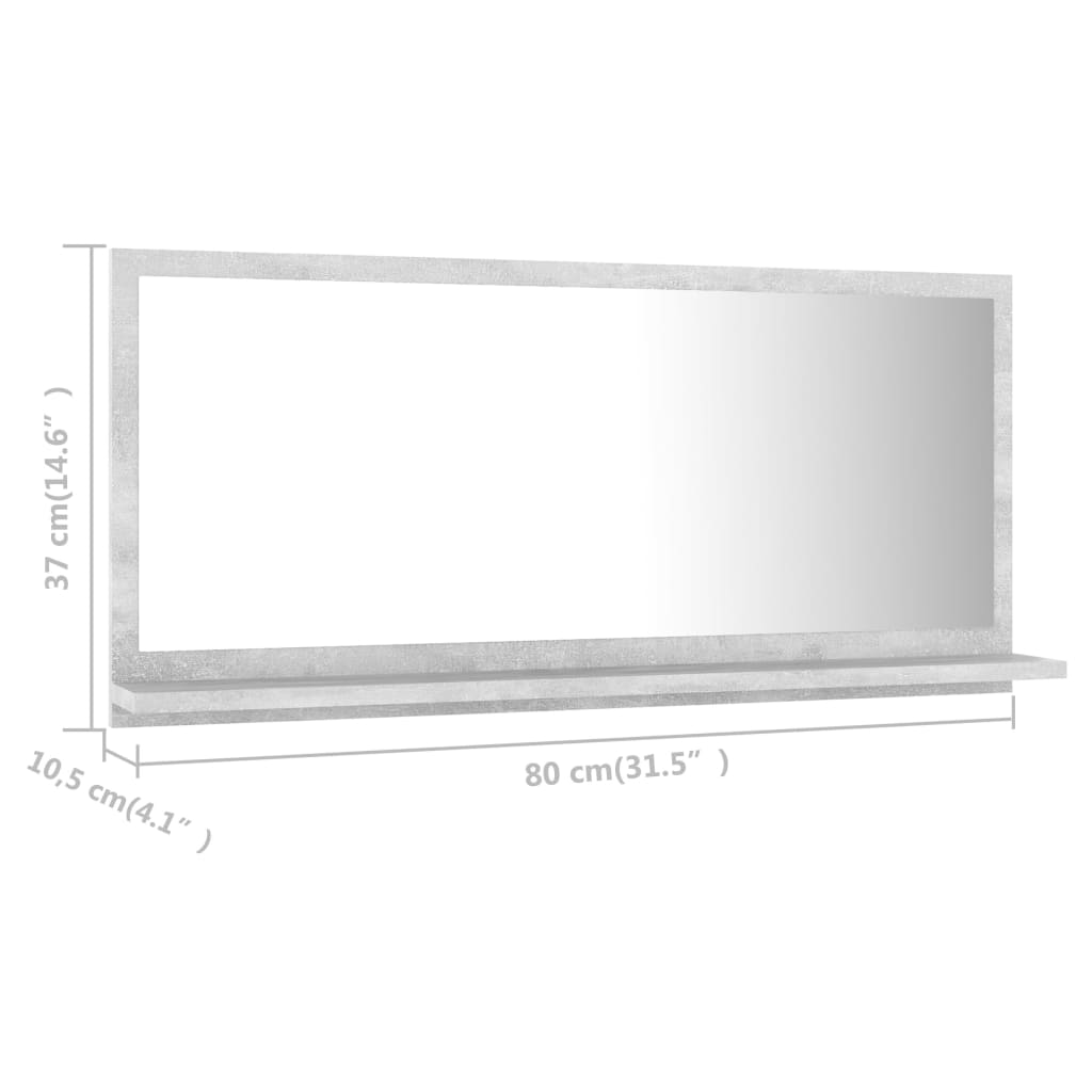 vidaXL betonszürke forgácslap fürdőszobai tükör 80 x 10,5 x 37 cm