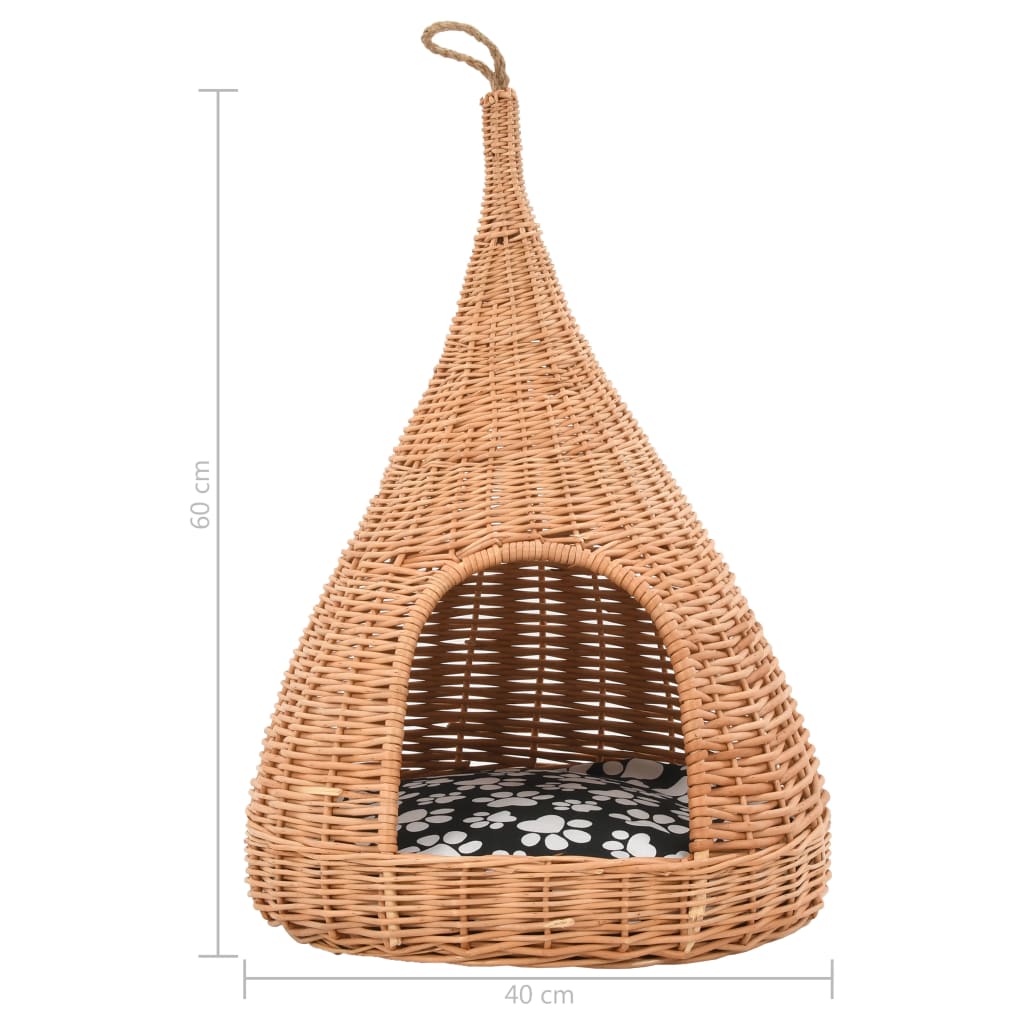 vidaXL természetes fűzfa macskaház párnával és tipi-sátorral 40x60 cm