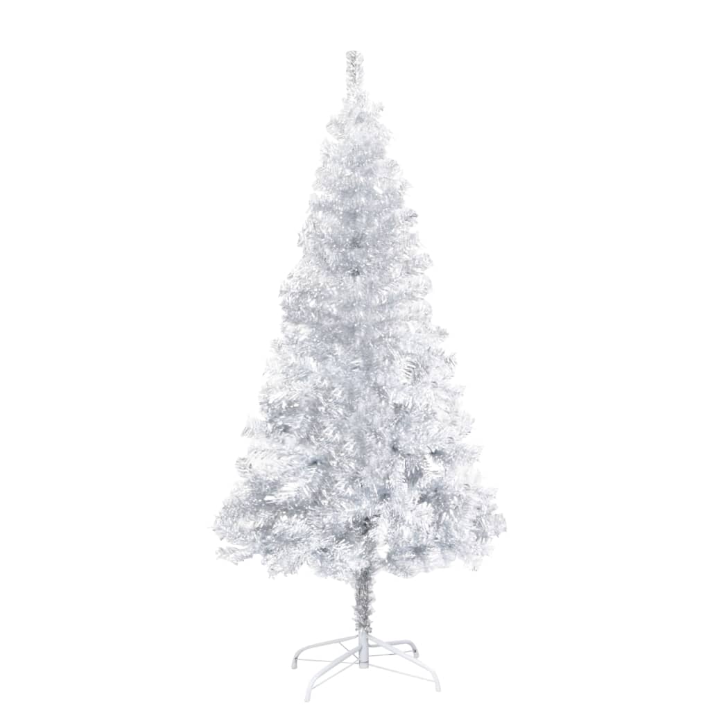 vidaXL ezüstszínű PET műkarácsonyfa LED fényekkel és talppal 150 cm