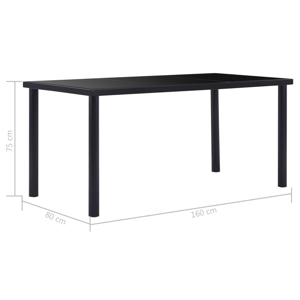 vidaXL fekete edzett üveg étkezőasztal 160 x 80 x 75 cm
