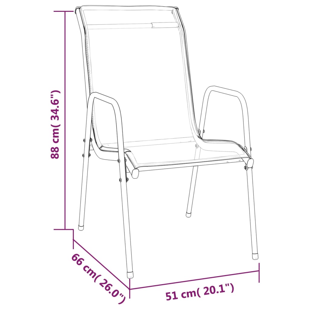 vidaXL 2 db fekete acél és textilén kerti szék