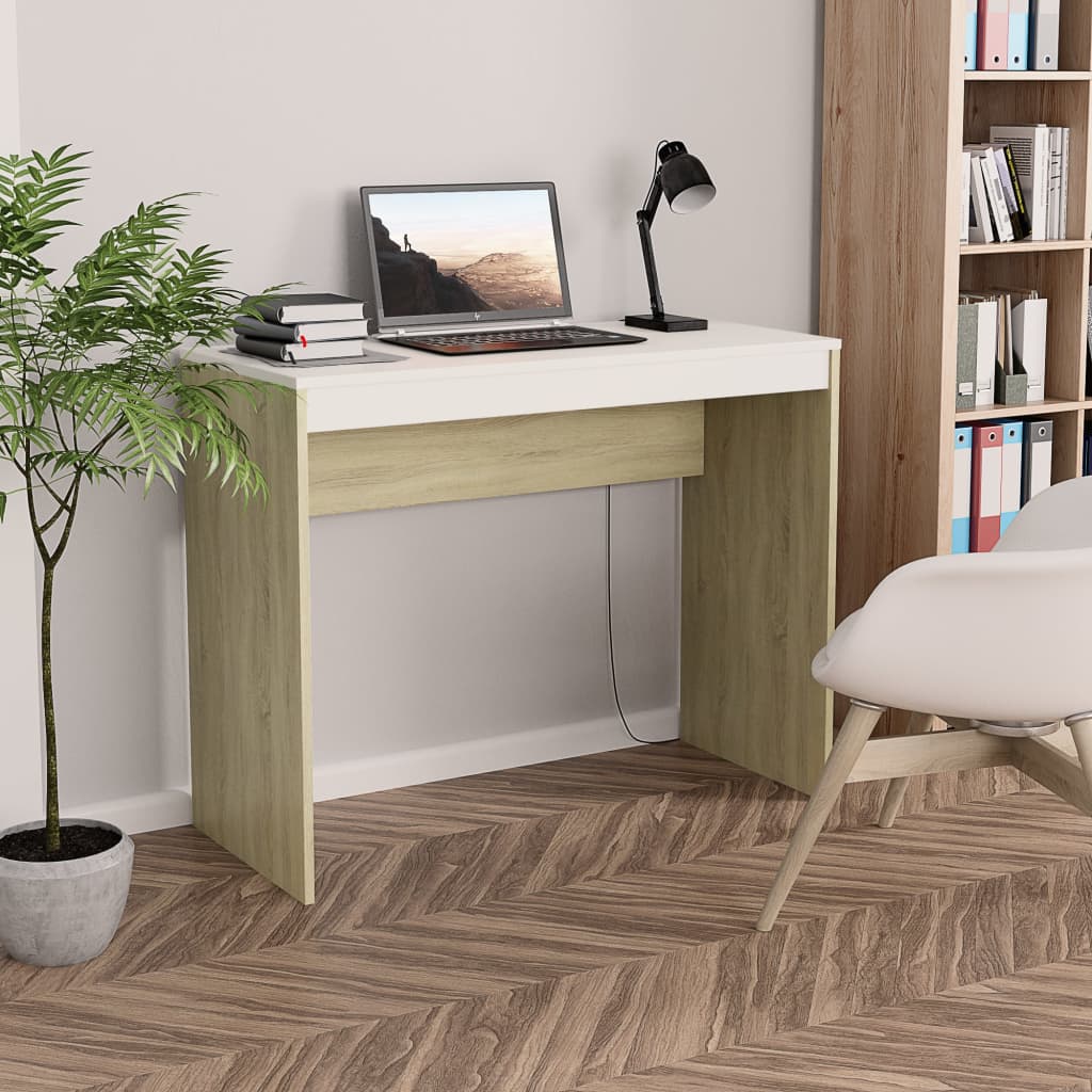 vidaXL fehér és sonoma-színű szerelt fa íróasztal 90 x 40 x 72 cm