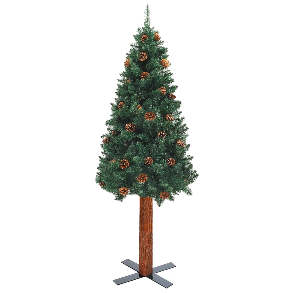 vidaXL zöld PVC megvilágított vékony műkarácsonyfa gömb szettel 210 cm