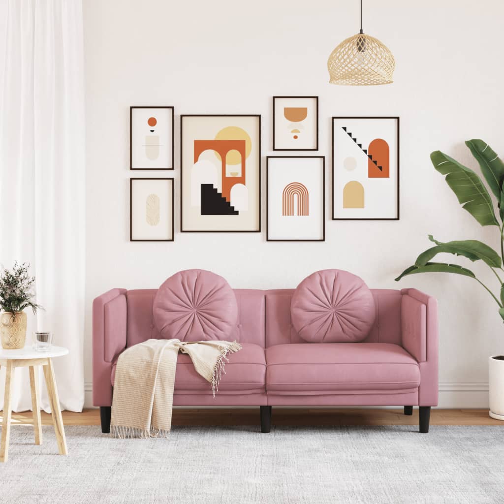 vidaXL rózsaszín bársony kétszemélyes kanapé párnákkal