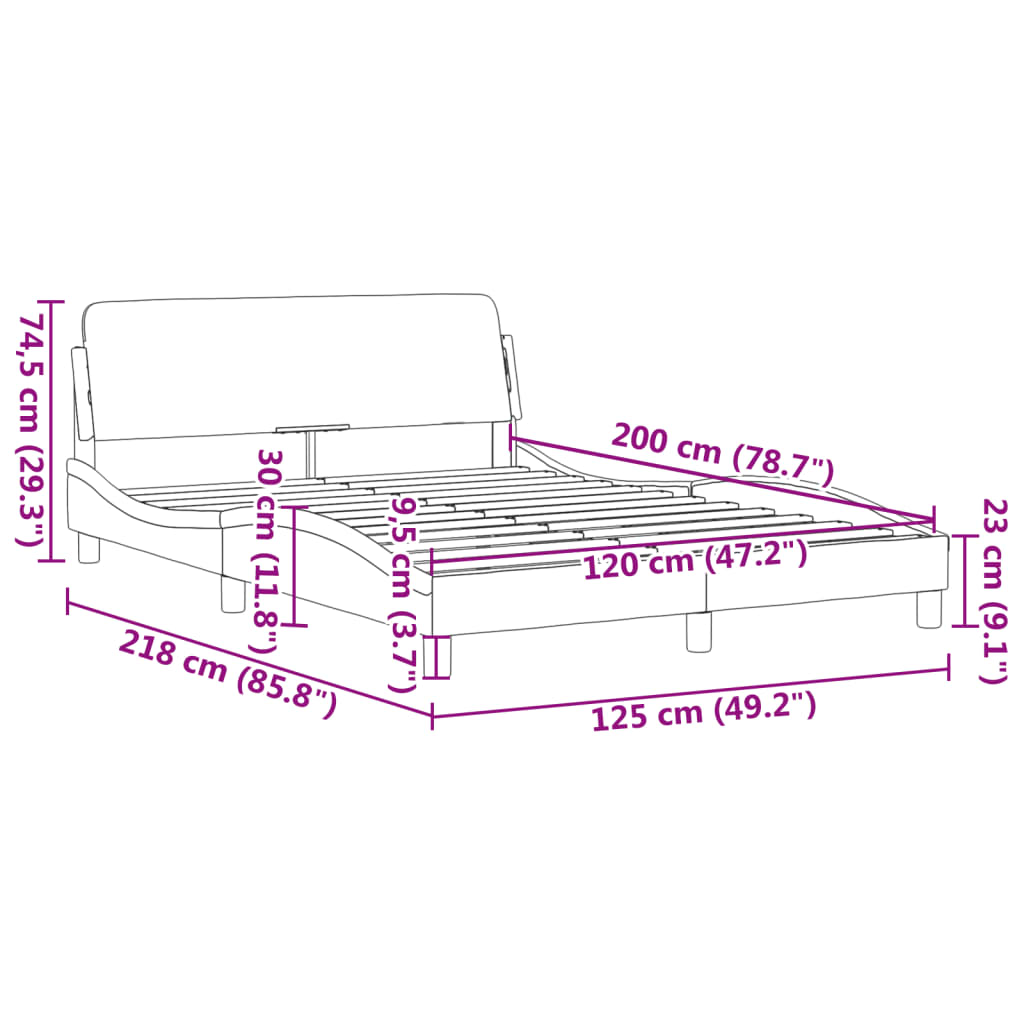 vidaXL világosszürke bársony ágykeret fejtámlával 120 x 200 cm