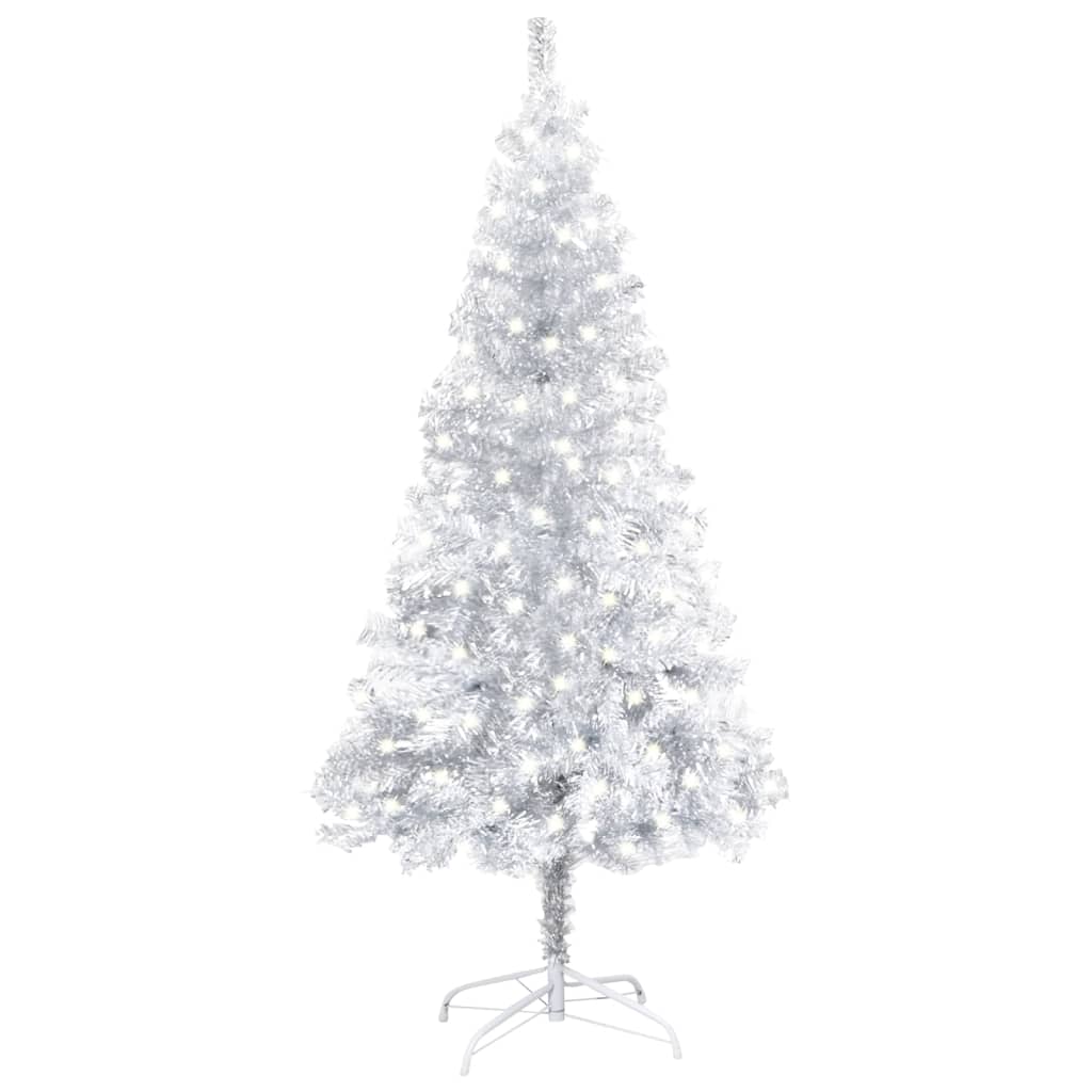 vidaXL ezüstszínű PET megvilágított műkarácsonyfa állvánnyal 120 cm