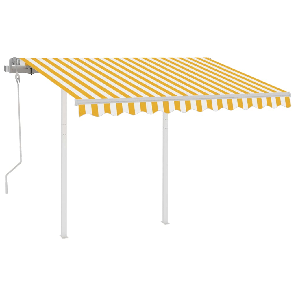 vidaXL sárga és fehér kézzel kihúzható napellenző póznákkal 3 x 2,5 m