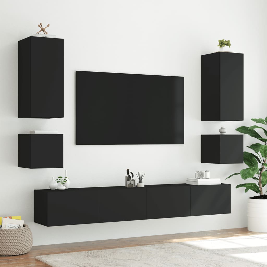vidaXL fekete fali TV-szekrény LED-világítással 40,5x35x40 cm