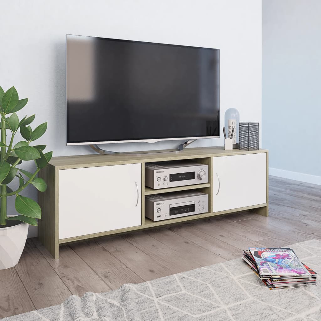 vidaXL fehér és sonoma színű forgácslap TV-szekrény 120 x 30 x 37,5 cm