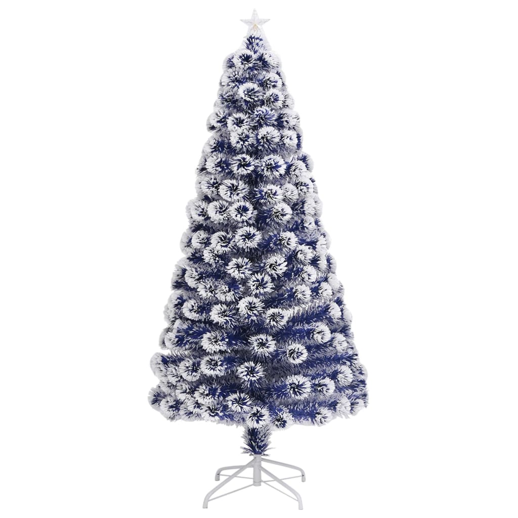 vidaXL fehér és kék száloptikás megvilágított műkarácsonyfa 120 cm