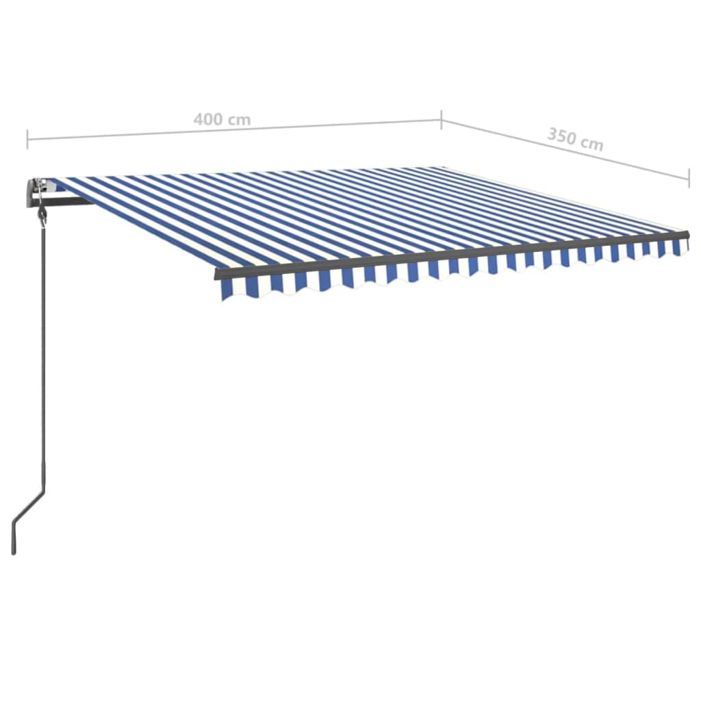 vidaXL kék és fehér kézzel kihúzható napellenző póznákkal 4 x 3,5 m