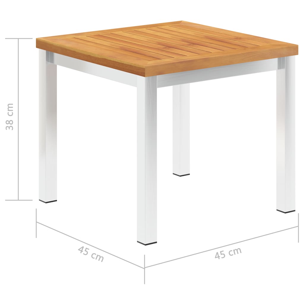 vidaXL tömör akácfa és rozsdamentes acél kerti kisasztal 45x45x38 cm