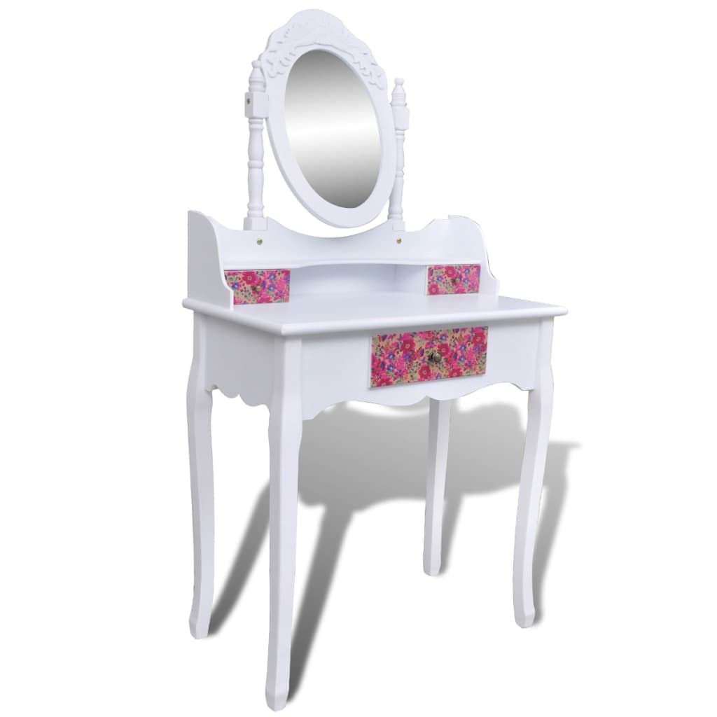 vidaXL virágmintás fésülködőasztal tükörrel és zsámollyal