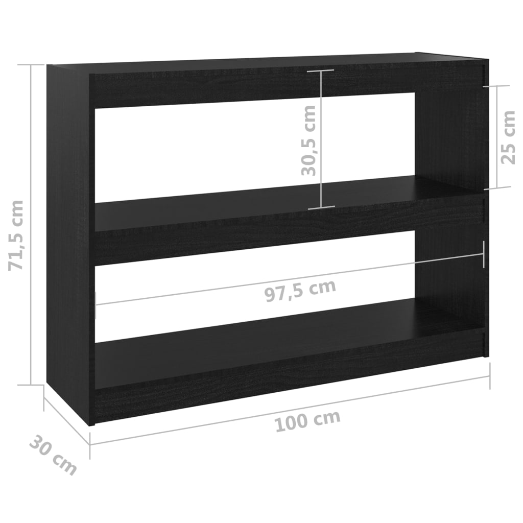 vidaXL fekete fenyőfa könyvszekrény térelválasztó 100 x 30 x 71,5 cm