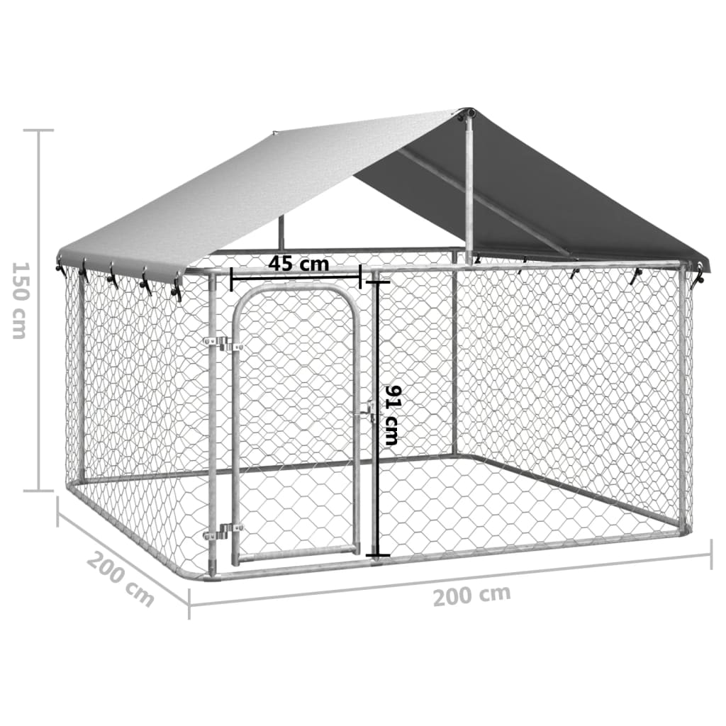 vidaXL kültéri kutyakennel tetővel 200 x 200 x 150 cm