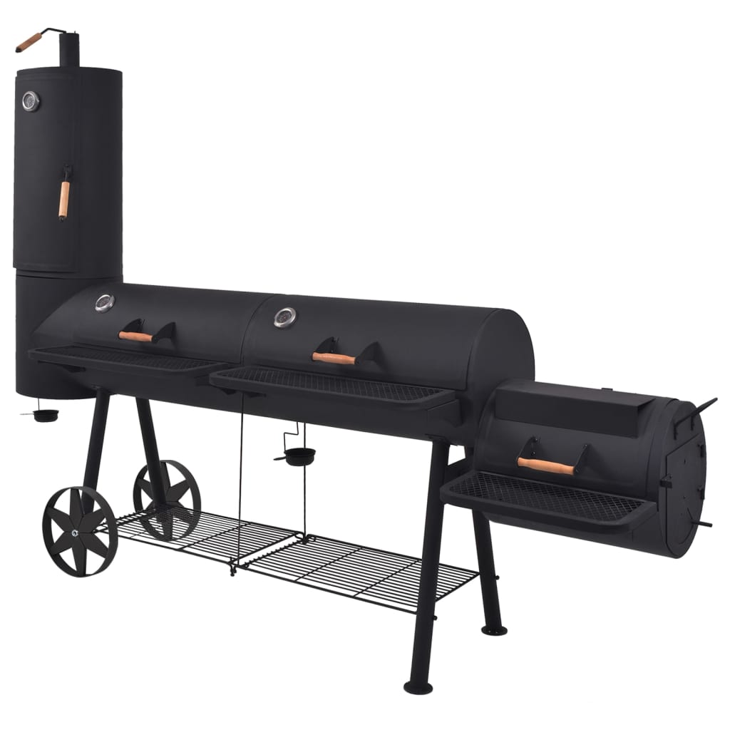 vidaXL faszenes BBQ grillsütő alsó polccal, fekete XXXL