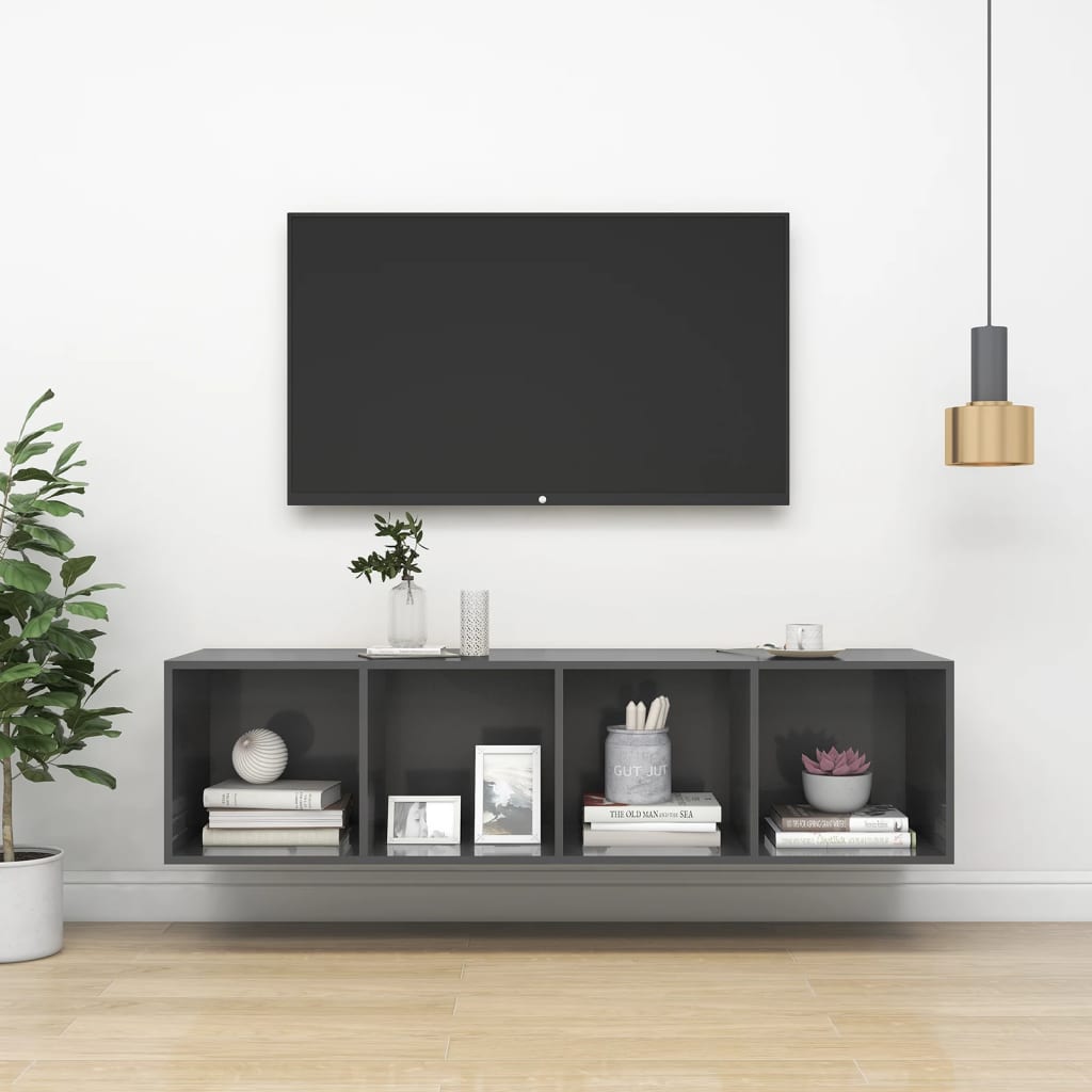 vidaXL magasfényű szürke forgácslap fali TV-szekrény 37x37x142,5 cm