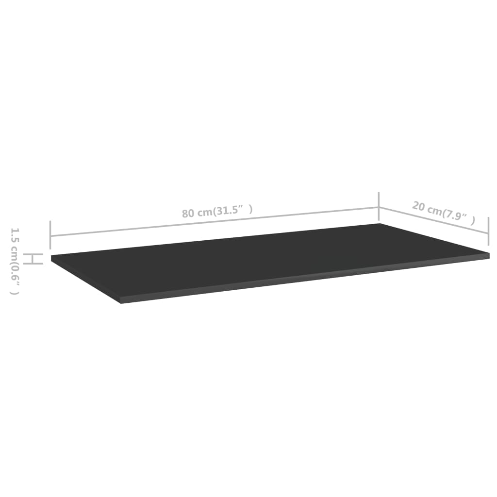 vidaXL 4 db magasfényű fekete forgácslap könyvespolc lap 80x20x1,5 cm