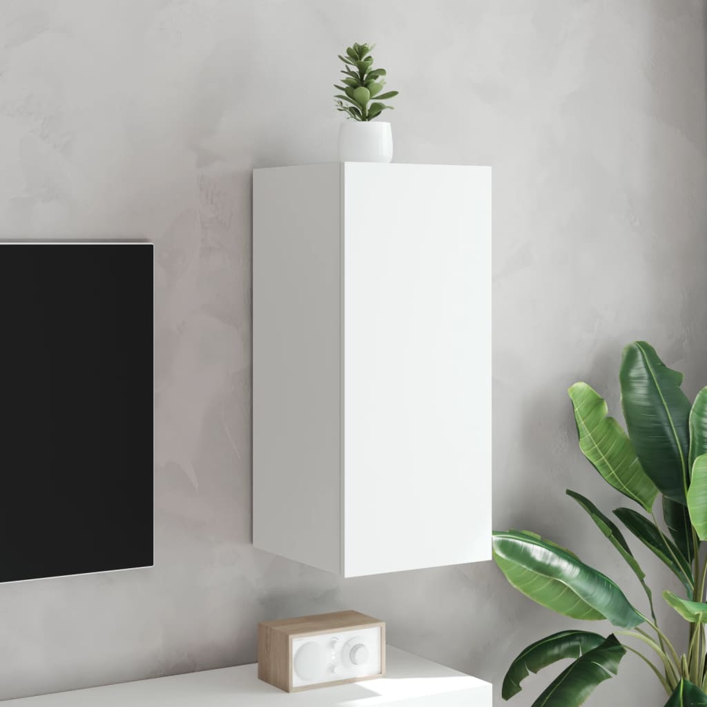 vidaXL fehér falra szerelhető TV-szekrény LED-lámpákkal 30,5x35x30 cm