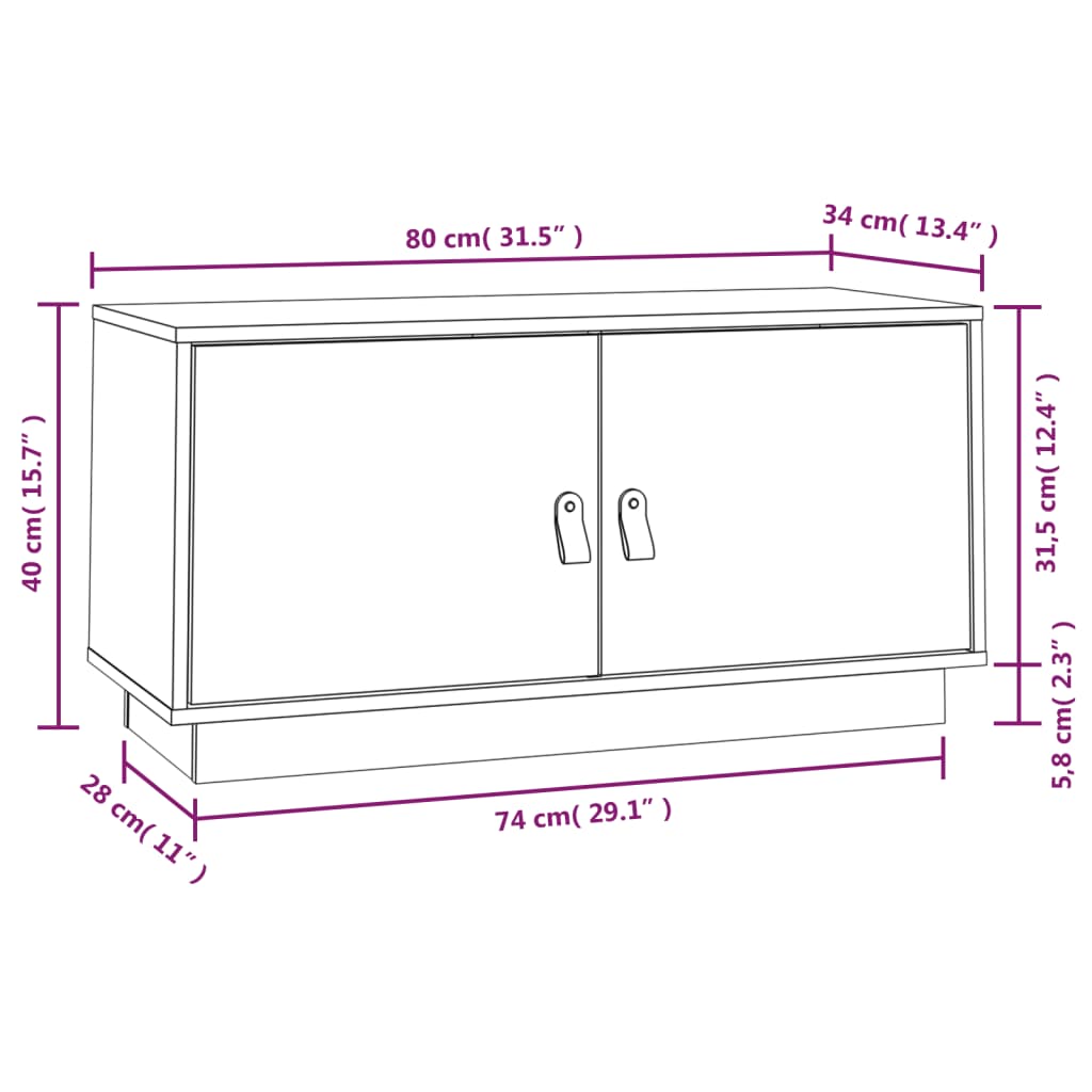 vidaXL fehér tömör fenyőfa TV-szekrény 80 x 34 x 40 cm