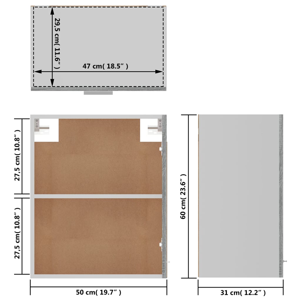 vidaXL szürke sonoma színű szerelt fa függőszekrény 50 x 31 x 60 cm