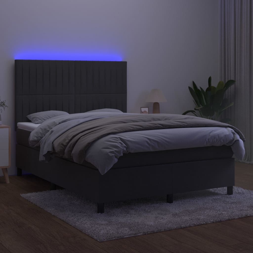 vidaXL sötétszürke bársony rugós és LED-es ágy matraccal 140x190 cm