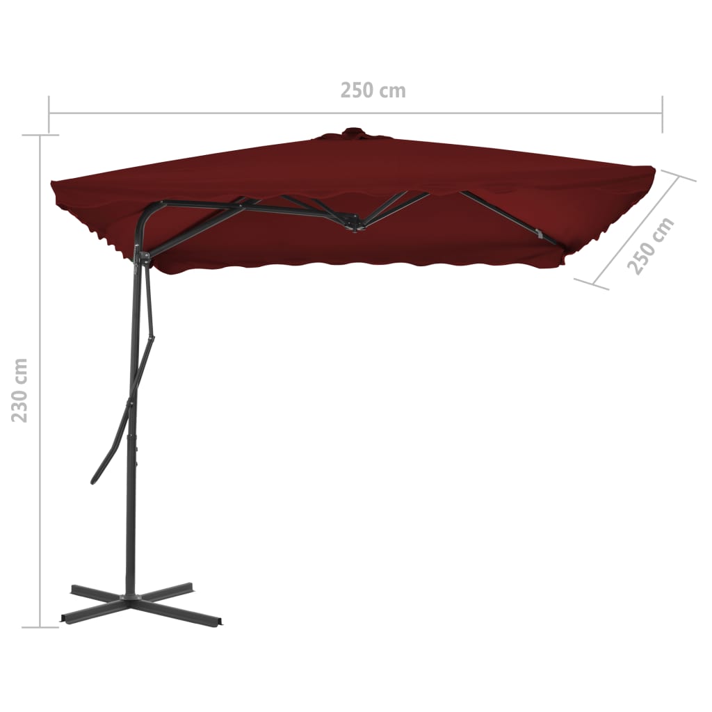 vidaXL bordóvörös kültéri napernyő acélrúddal 250 x 250 x 230 cm